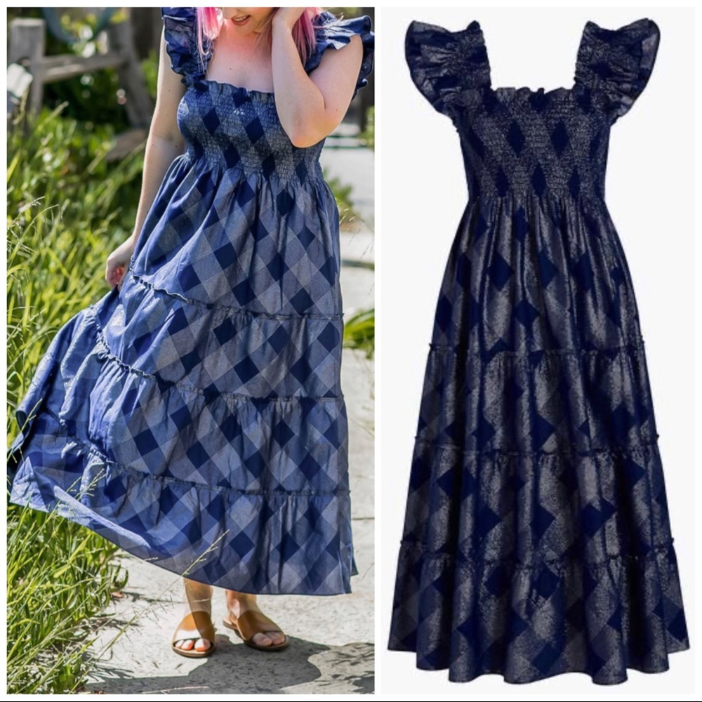 Hill House Ellie Nap Dress Navy Glitter Check, XS